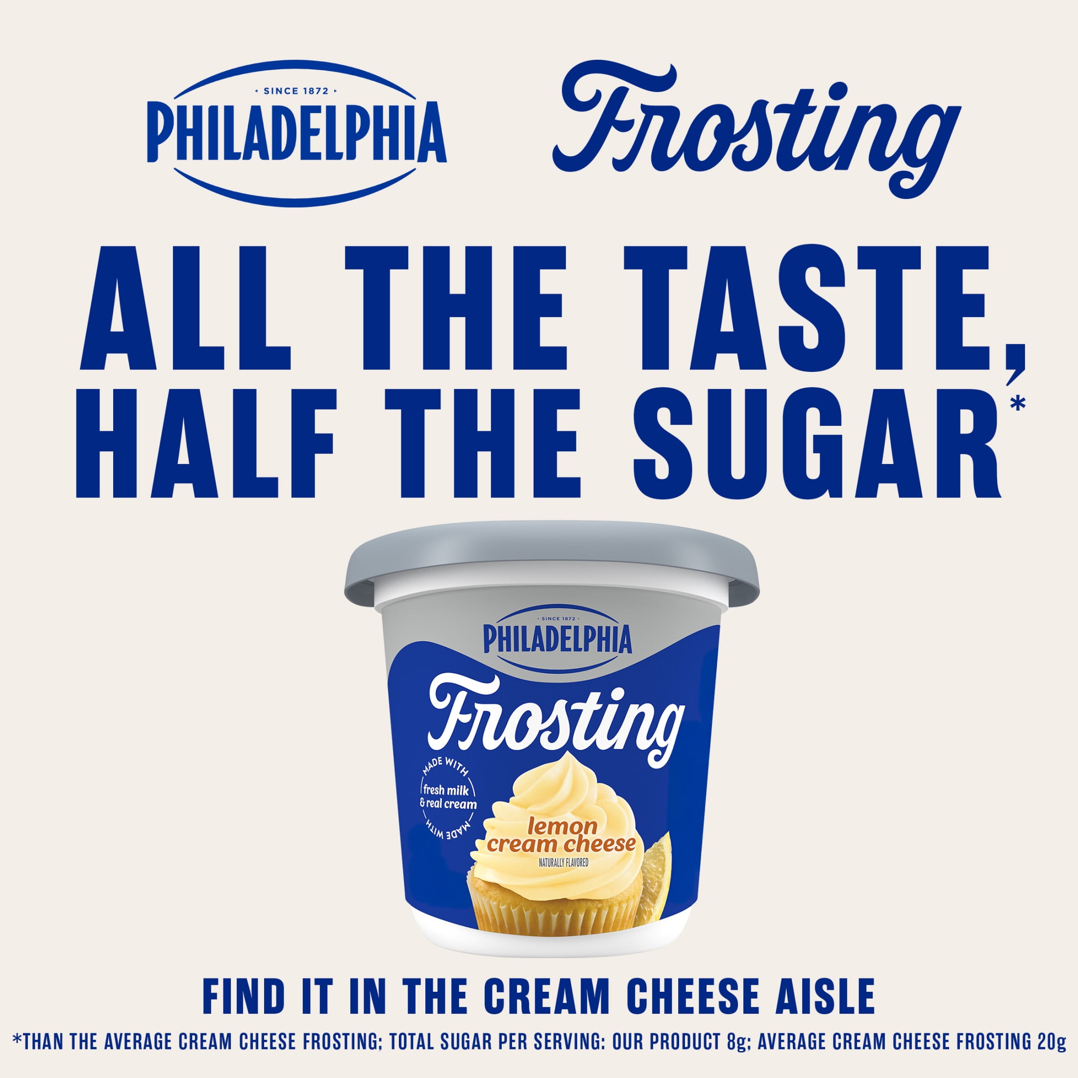 Philadelphia Cream Cheese Frosting, Ready to Eat, 1 Tub, for Spring and Summer Desserts, Lemon Flavored, No Artificial Flavors or Dyes, 16 oz
