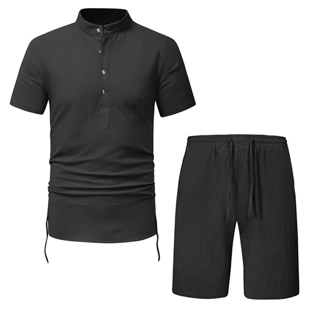 Birdeem Ensemble Décontracté pour Hommes Col Montant Manches Courtes et Short