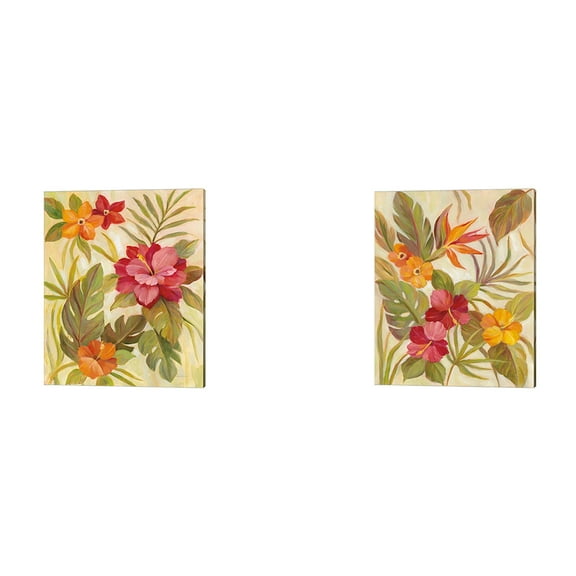 Great Art Now Coral Tropical Floral by Silvia Vassileva 2 Piece Canvas Art Set Each 12"W x 15"H