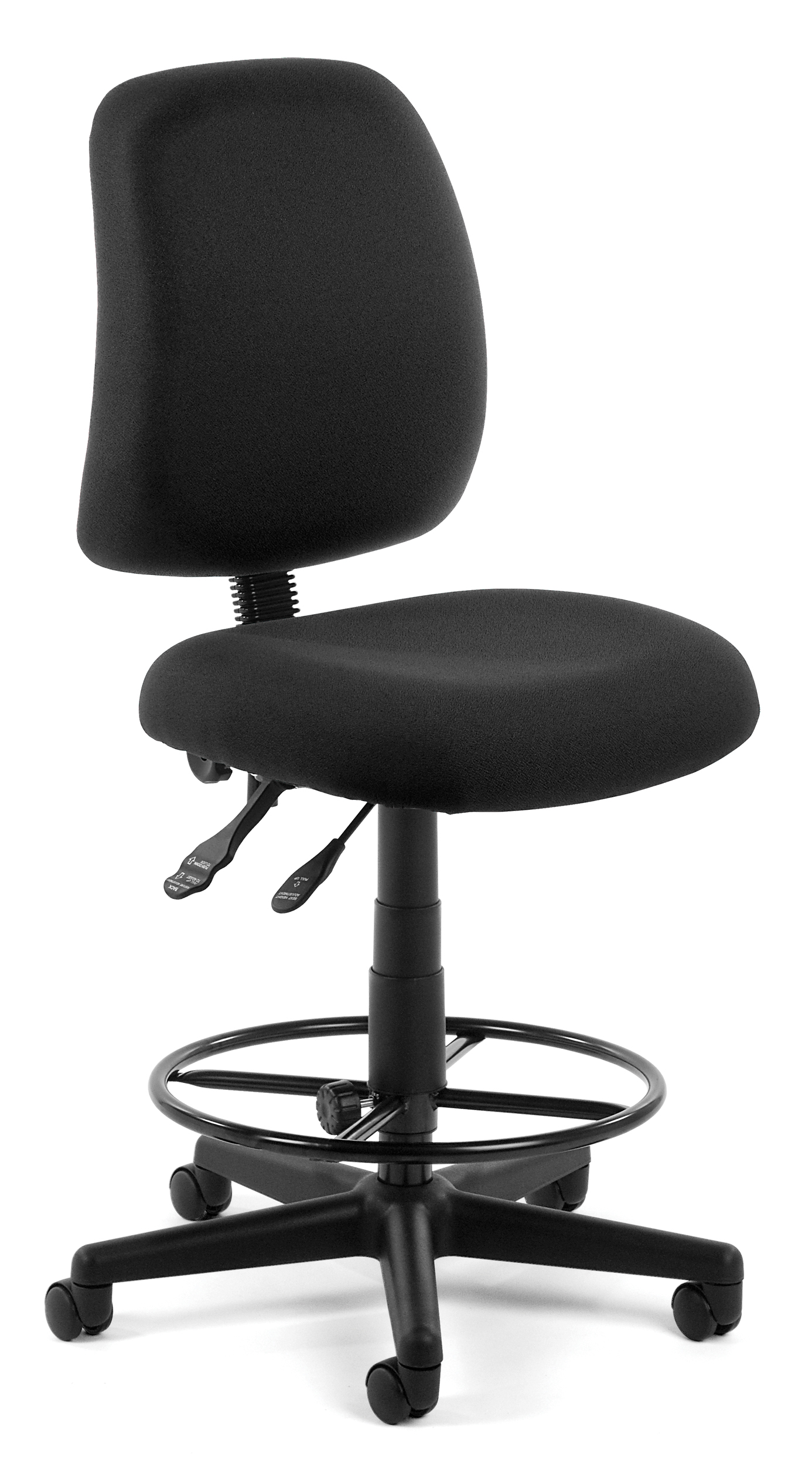 OFM Posture Series Armless Swivel Task Chair with Drafting Kit, Fabric, Mid-Back, in Black (118-2-DK-805)