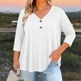 thumbnail image 4 of KyCheLot Women's V Neck Tops Fall Button Plus Size 3/4 Length Sleeve Solid Color Clothes Comfy Loose Hiking Tops, 4 of 6