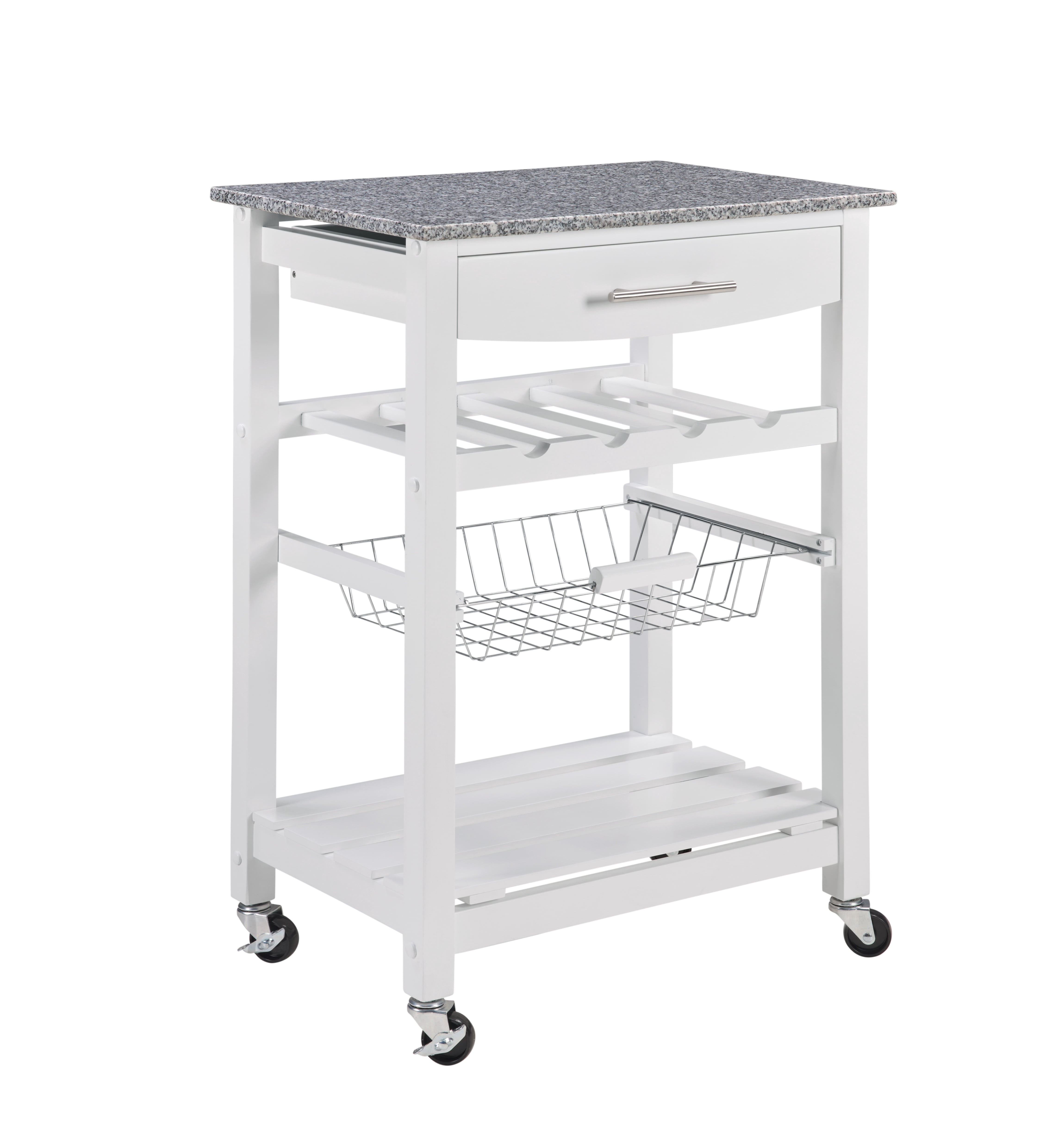 MAYEERTY Mobile Rolling Kitchen Island with Marble Top, Drawer & Storage Basket