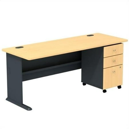 Bush BBF Series A 72W Desk with 3Dwr Mobile Pedestal (Assembled) in Beech