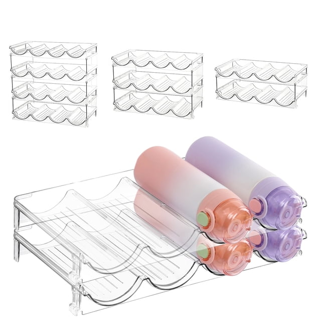 Plastic Storage Rack 4 Compartment Transparent Stackable Detachable Wine Bottle Rack Storage Organizer for Kitchen Counter or Cabinet(1Pcs) Rkxzt
