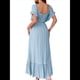 thumbnail image 3 of Vestido Midi de Corta para Mujer, Cuello Cuadrado, Color Contrastante, Informal, Fruncido con Ribetes. Azul L, 3 of 7