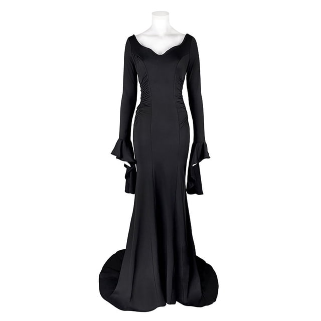 Halloween Los Addams Familia Morticia Vestido Sexy Elegante Negro Cosplay Traje