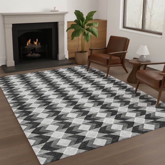 Addison Rugs Chantille Indoor/Outdoor Transitional Geometric Black Machine Washable Rectangle Rug, 10' x 14'