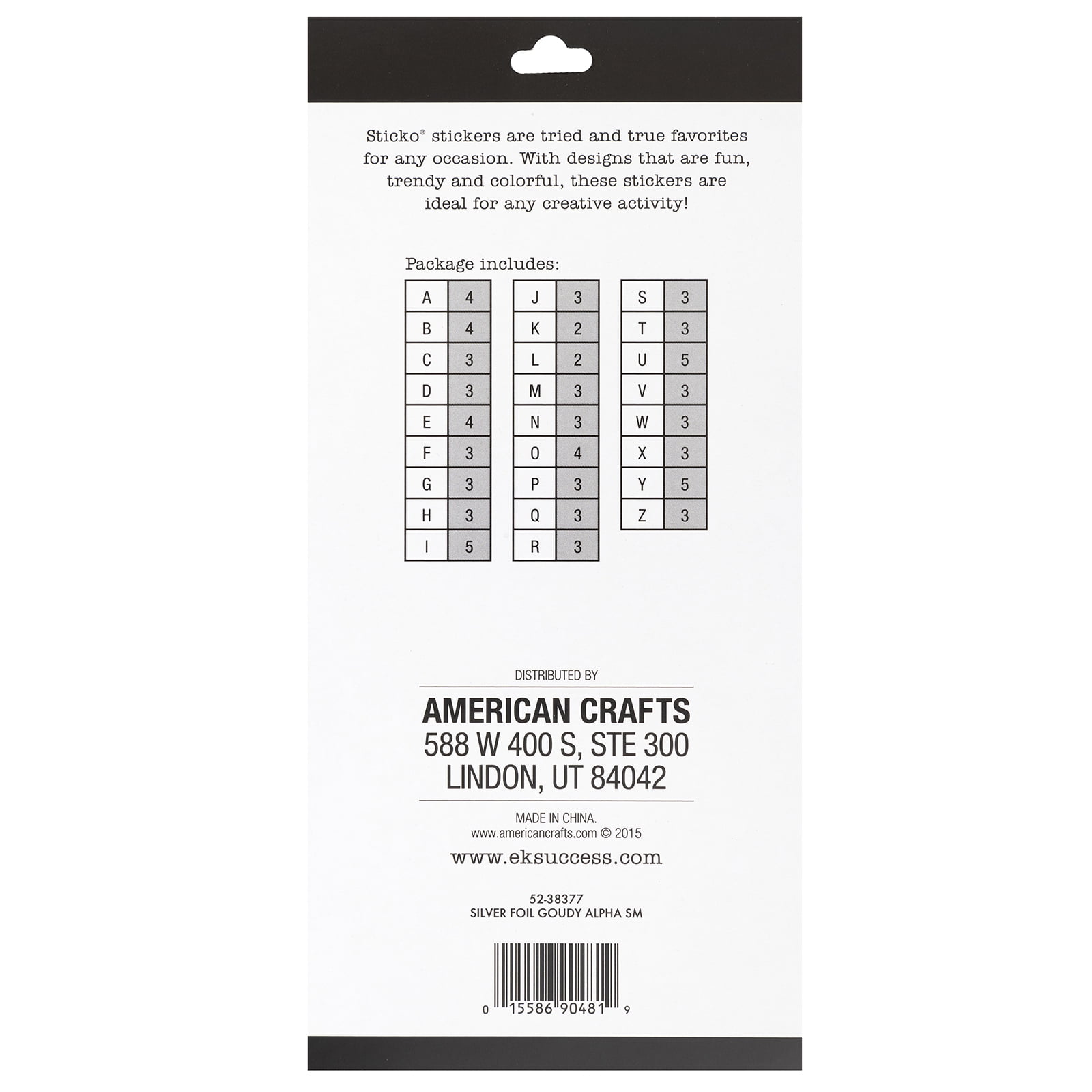 Sticko Silver Foil Alphabet Stickers, 86 Piece