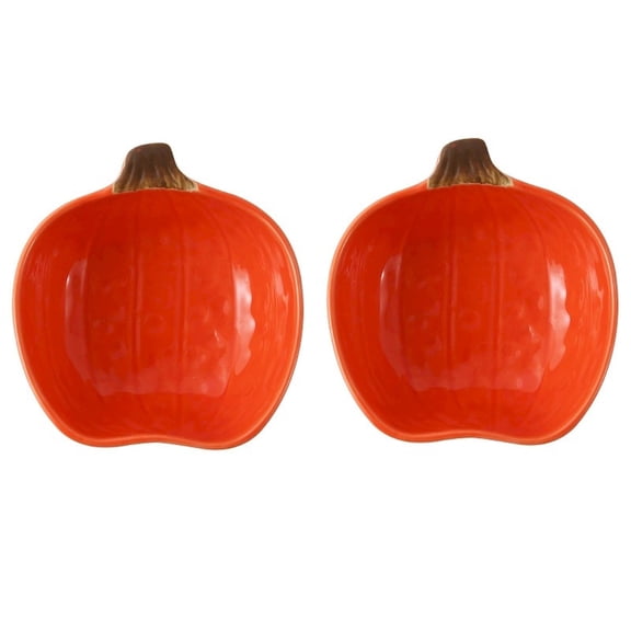 Jierger 2 Pcs Oven Pumpkin Ceramic Bowl Small Creme Dishes Dipping Pumpkin Baking Dish Thanksgiving Pumpkin Shaped Bowl Plates for Kitchen Party Snack Serving Dip Condiments, Orange