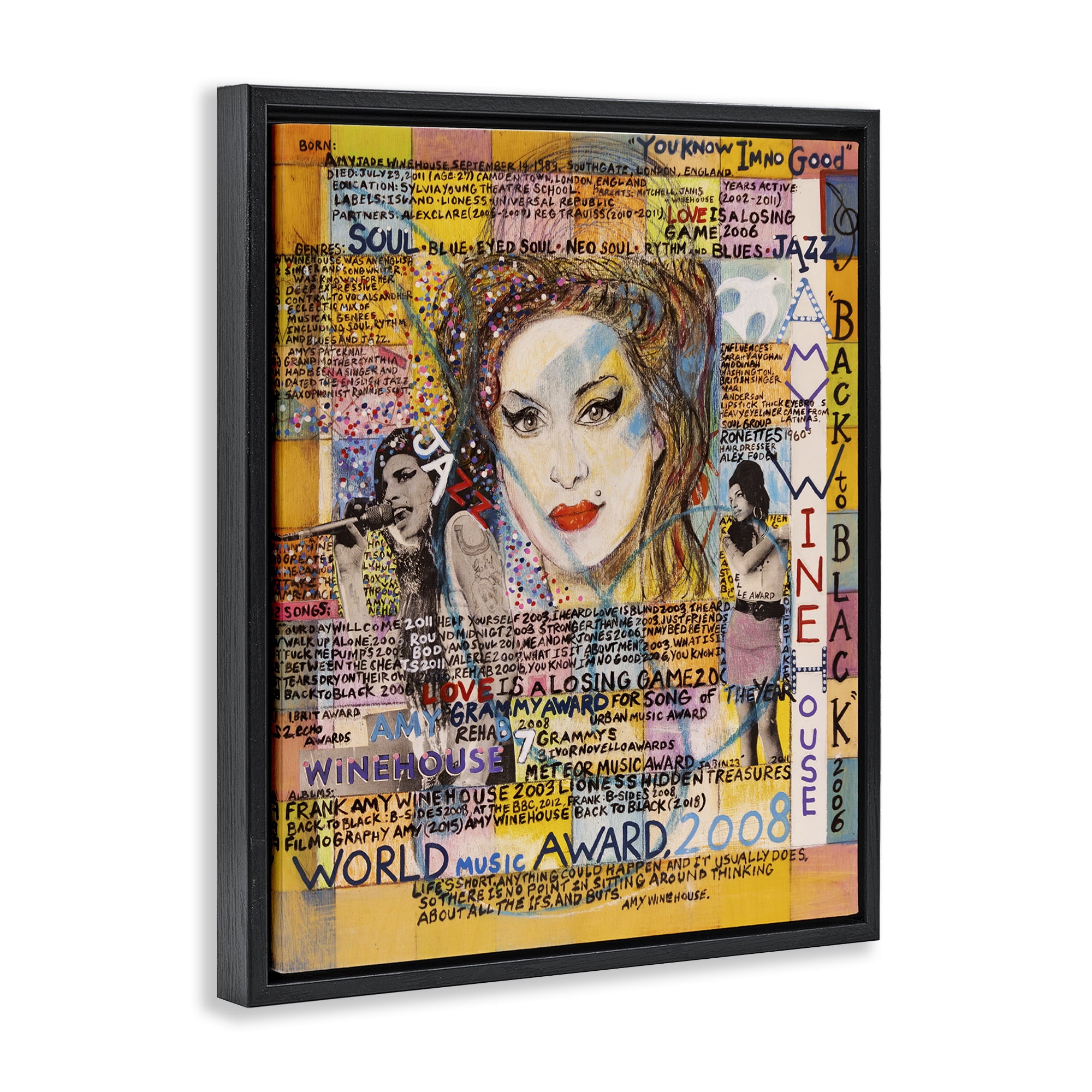 Stupell Industries Amy Winehouse Collage People Drawing Black Floater Framed Canvas Art Print Wall Art, 17 x 21