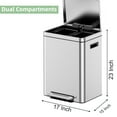 thumbnail image 2 of 10.6 Gallon (20L+20L) Stainless Steel Dual Trash & Recycle Bin with Foot Pedal, Soft-Close Lid, and Removable Inner Buckets for Kitchen, Living Room, or Office, 2 of 7