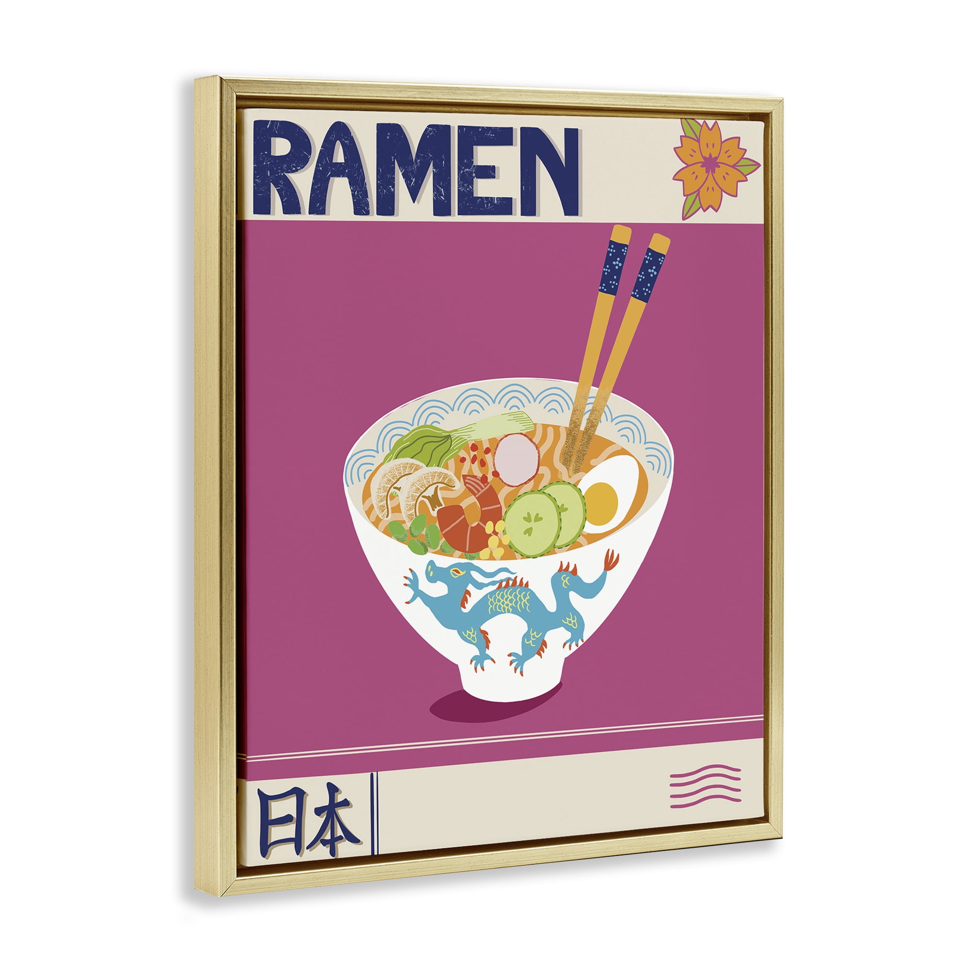 Stupell Industries Enchanted Japanese Ramen Gold Framed Floater Canvas Wall Art, design by Jo Reid