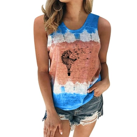 

Womens Dandelion Printing Casual Fashion Round Neck Tie Dye Tank Sleeveless Vest T Shirt Blouse Tops 100 Cotton Tops Women Active Tops Women 5 Way Bra 2 Small Crop Workout Tee Drinking Tops for