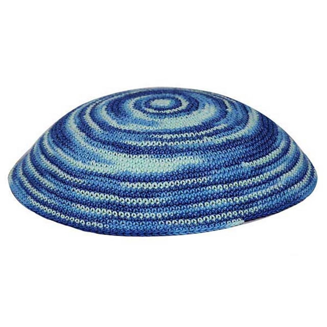 Kipá Zion Judaica tejido a mano azul 15 cm con clip
