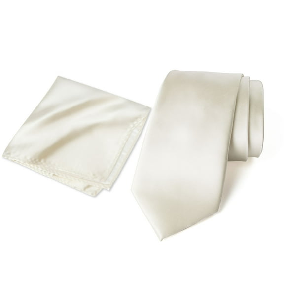 Spring Notion Men's Satin Microfiber Solid Color Skinny Tie and Handkerchief Set, Ivory