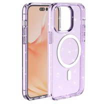 for iPhone 14 Pro Max Magnetic Case [Compatible with Magsafe], Clear Glitter Full Body Protective Cover Slim TPU Transparent Shockproof Bling Phone Case for iPhone 14 Pro Max 6.7", Purple