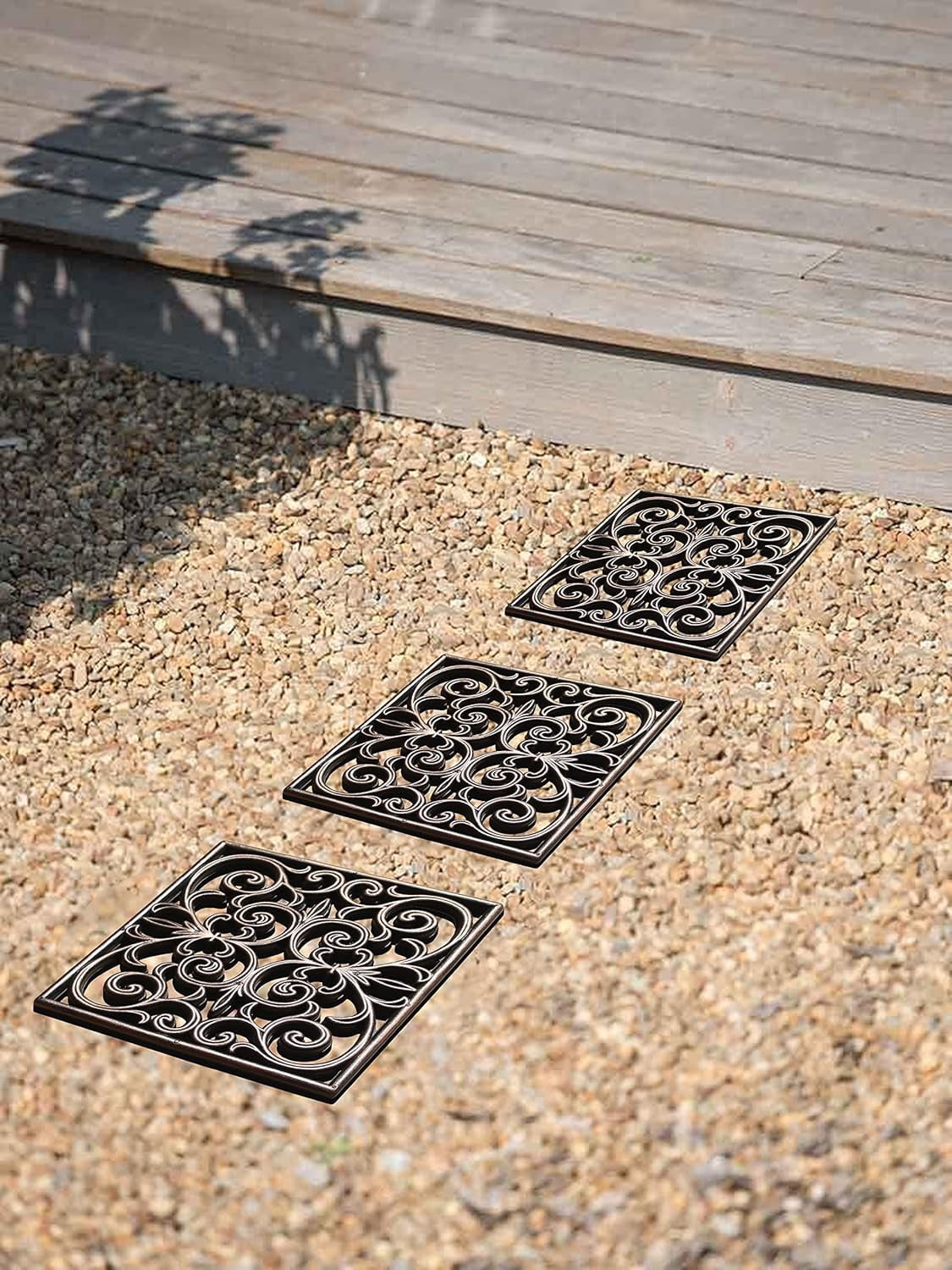 A1 Home Collections Heavy-Duty Rubber Garden Stepping Stone Mats, 12"x12", Set of 4, Paisley Square Bronze