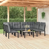 vidaXL 7 Piece Patio Lounge Set Black and Gray Poly Rattan