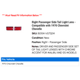 thumbnail image 2 of Right Passenger Side Tail Light Lens - Compatible with 1970 Chevy Chevelle, 2 of 2