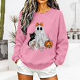 thumbnail image 4 of Women Pink Ghost Black Cat Pumpkin Graphic Crewneck Sweatshirt Cute Halloween Holiday Pullover Top, 4 of 5