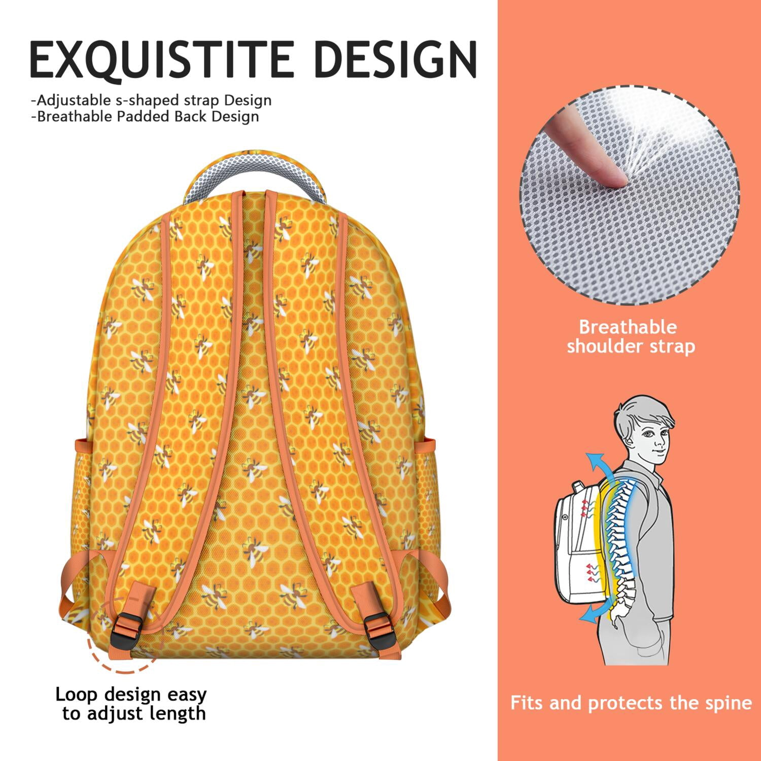 Bees & Garden Backpack&nbsp;- Artistic Floral Bag for Teachers & Students, Reinforced Stitching, Side Pocket for Umbrella or Water Bottle