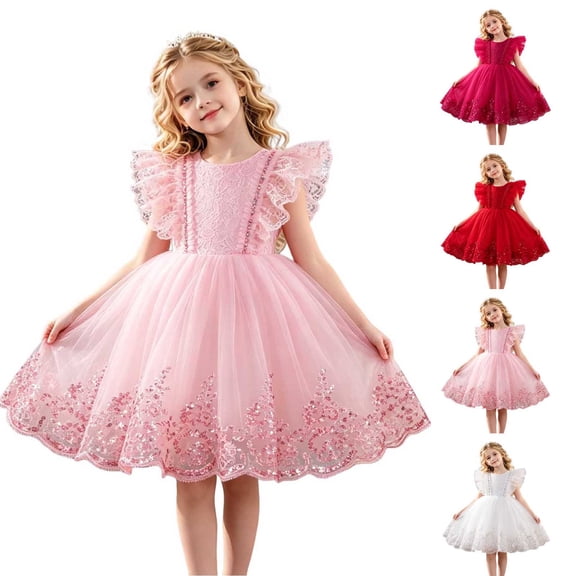 Girls 2-11 Years Ruffled Short Sleeve Tulle Tutu Dress formal Princess Party Gown for Birthdays, Family Gatherings & Stage Shows White 11 Years