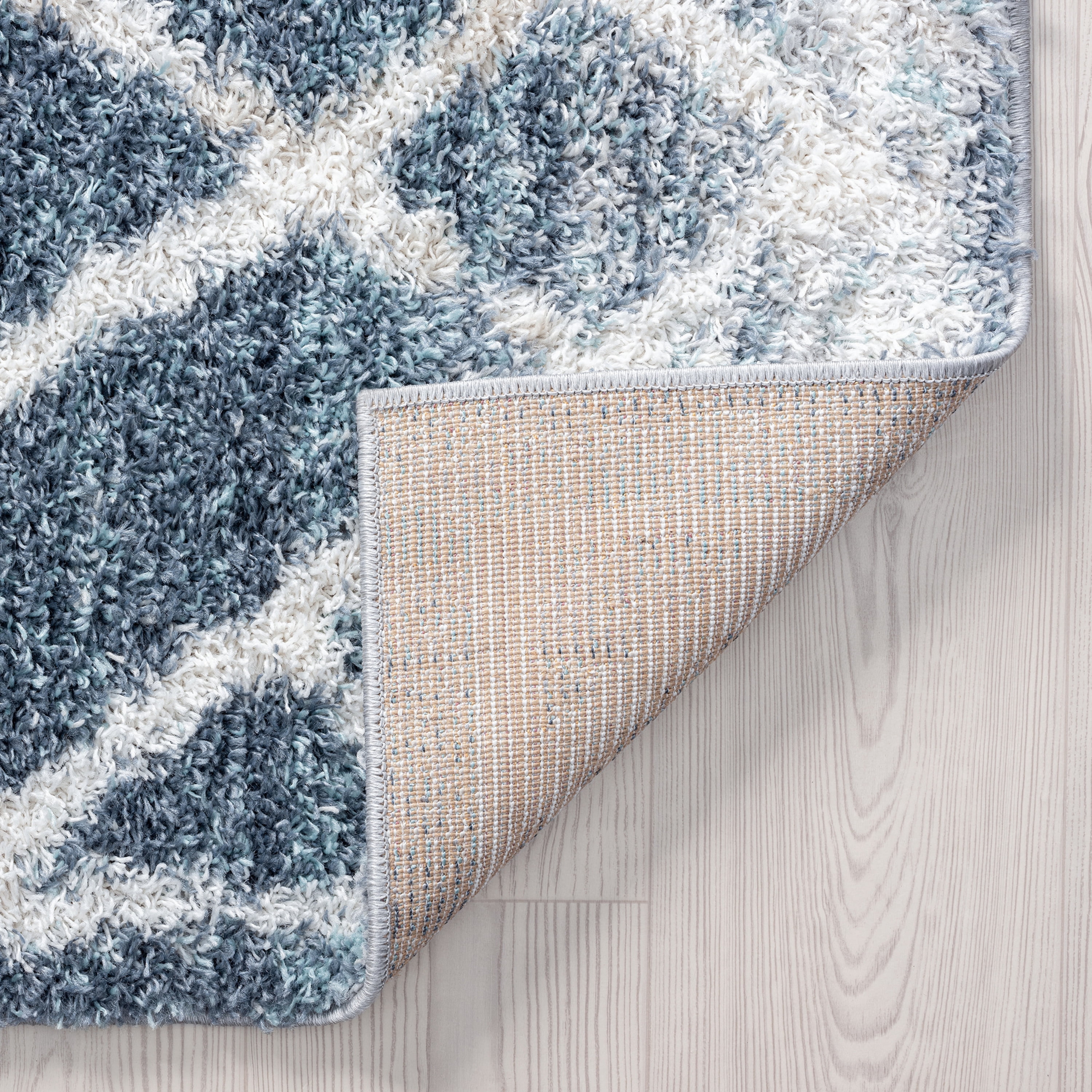 Shag 2x8 Area Rug Thick (2'2'' x 7'3'') Geometric Blue, White Indoor Runner Easy to Clean