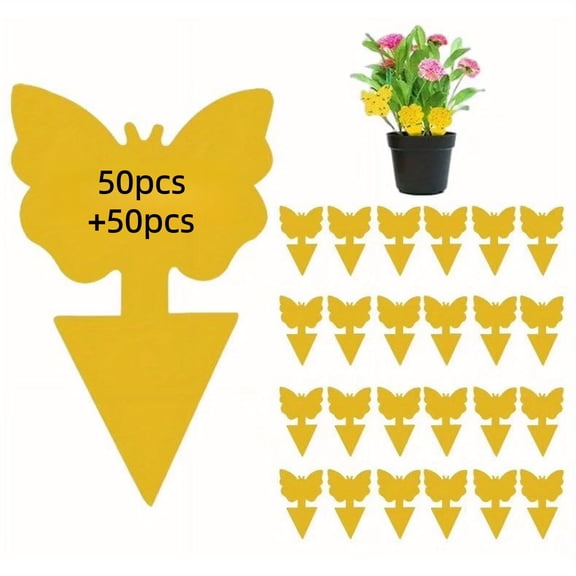 100 Pack Yellow Sticky Traps for Indoor Outdoor House Plant Flying Insect Catcher Like Fungus Gnats, Whiteflies, Aphids, Thrips, Other Flying Plant Insects(Butterfly)
