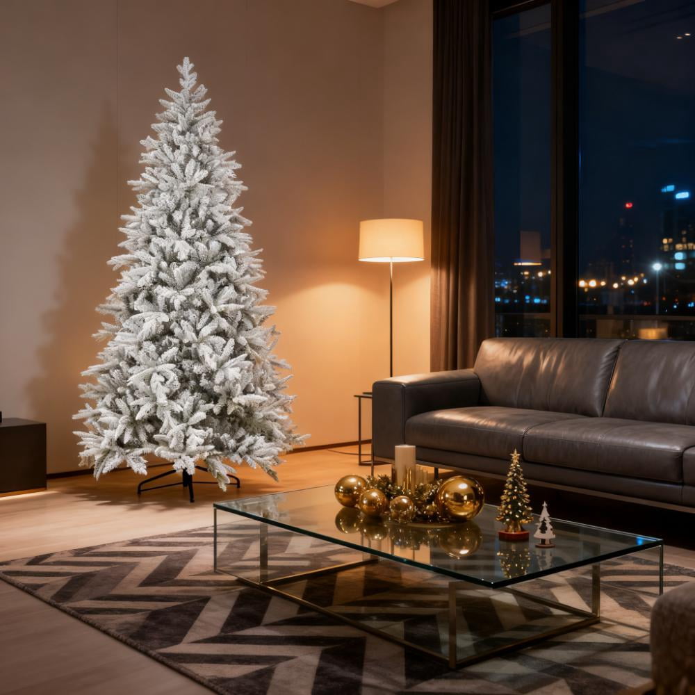8ft Snow Flocked Full Christmas Tree 2003 Tips Quick Setup Flame Retardant Indoor Holiday Decor