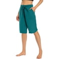 thumbnail image 2 of RYRJJ Women's Bermuda Shorts Wide Leg Cotton Linen Summer Casual Long Shorts Baggy High Waisted Drawstring Short Pants with Pockets(Blue,L), 2 of 6