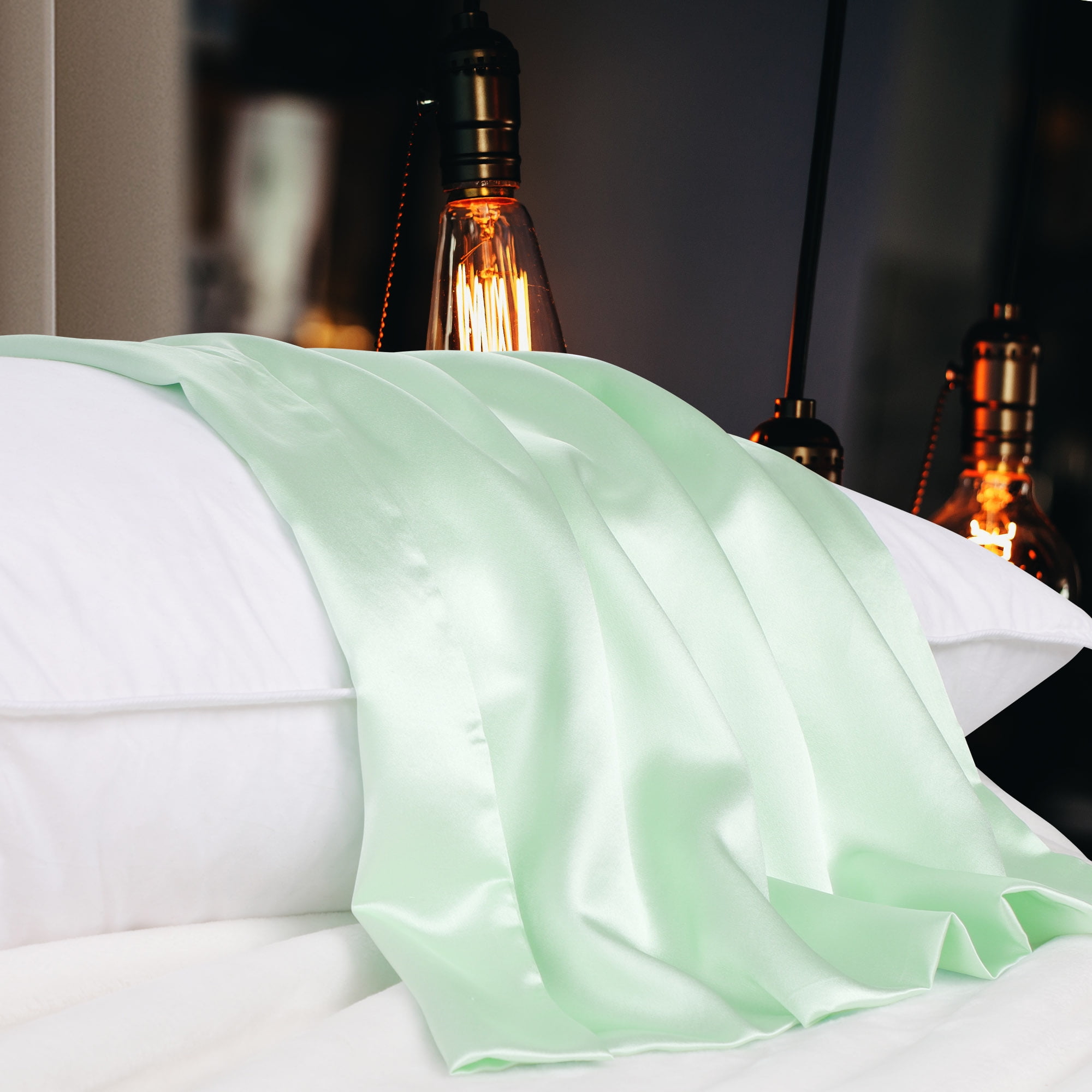 PiccoCasa Pure Silk Pillowcase with Zipper, Travel(14"x20"), Light Green, 1 Piece