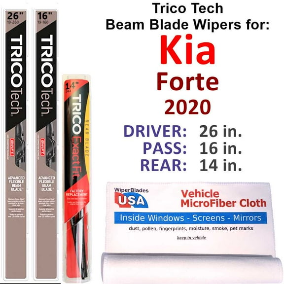 Beam Blade Wipers (Set of 3) w/Rear Wiper compatible with 2020 Kia Forte GT