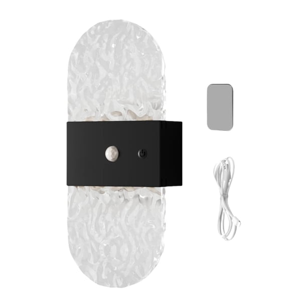Aplique de pared moderno inalámbrico de acrílico para baño, escalera y cocina. Negro