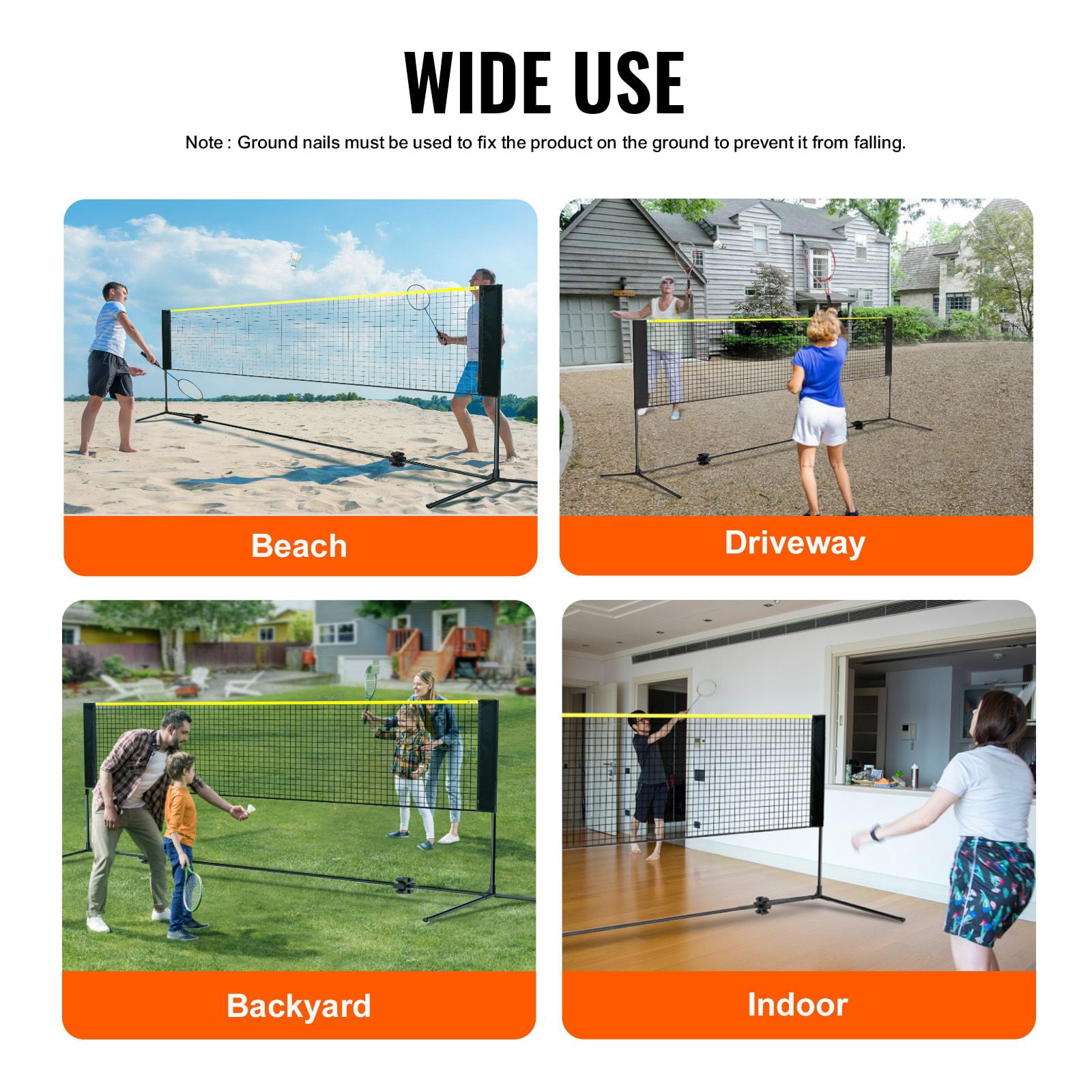 Multi sport net 14 feet wide, adjustable height badminton, volleyball, table tennis net, convenient, with pole support and handbag, foldable, suitable for children's backyard indoor and outdoor