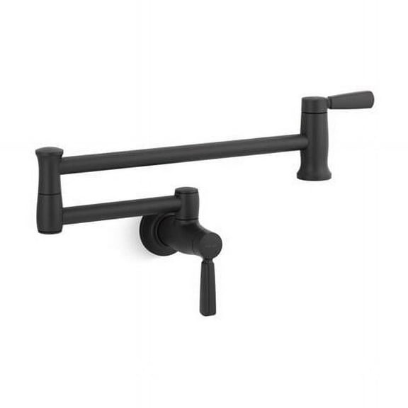 KOHLER 35744-BL Traditional Style Wall-Mount Pot Filler, Kitchen Sink Pot Filler Faucets, Matte Black