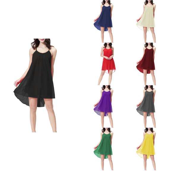 Antinious Women Solid Backless Chiffon Summer Sleeveless Crewneck Sleep Dress