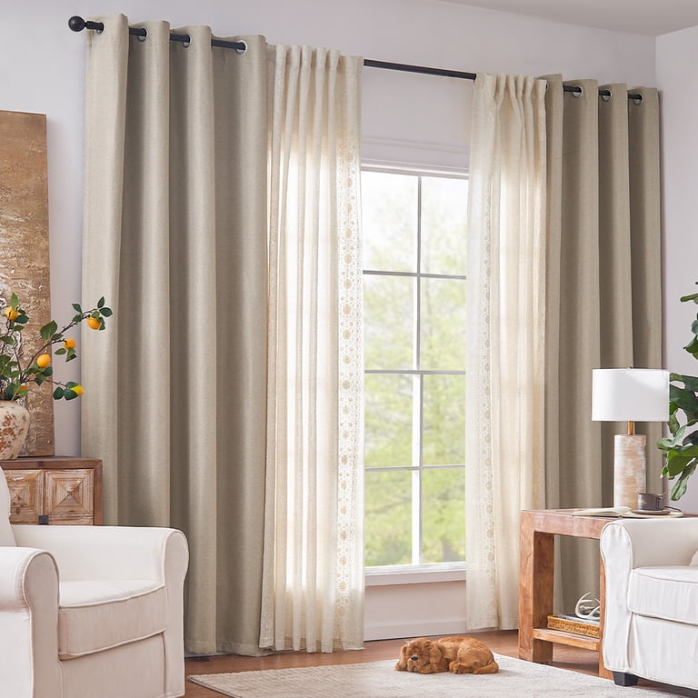 Vangao Beige Blackout Curtains - 84 Inch Long Thermal Insulating Window Panels For Living Room & Bedroom