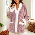thumbnail image 4 of APEXFWDT Women Open Front Fleece Sleep Jacket Button Down Long Sleeve Pajama Top Cozy Fluffy Loungewear Top for Fall Winter, 4 of 6
