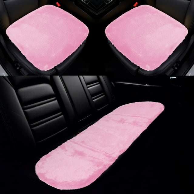 Juego Universal de Fundas para Asientos de Coche, Cojín para Asiento Delantero y Trasero, Alfombrilla de Asiento de Lana de Oveja Rosa 1 Juego