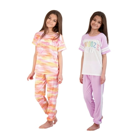 

Sleep On It Girls Pajamas Pant Sets 4 Piece Summer T-Shirt and Legging Sleepwear Sets for Kids (2 Full Sets)