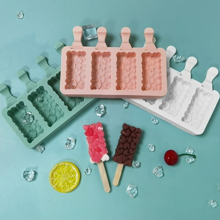 

Leaveforme Ice-lolly Mold Lidded Easy to Release 4 Cavities Silicone Handmade Ice-lolly Mold for Refrigerator