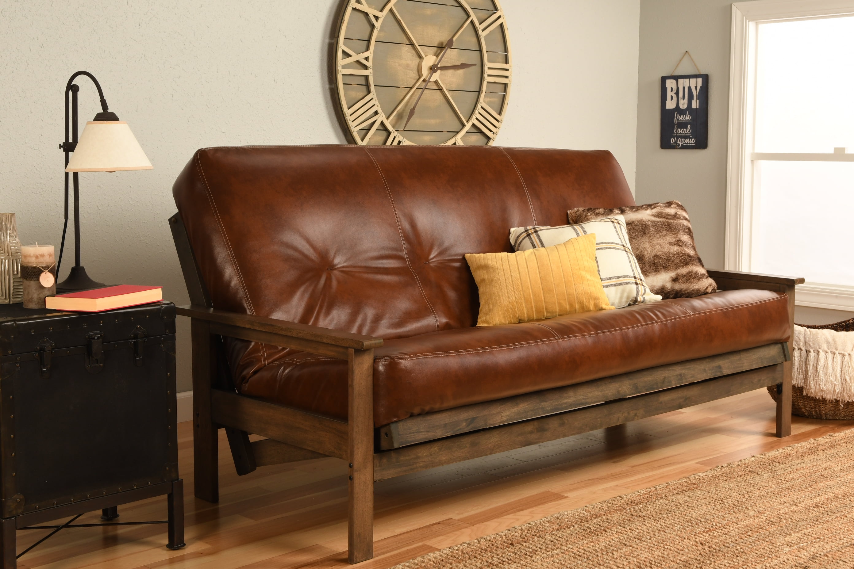 Albany Futon in Rustic Walnut Finish, Multiple Colors
