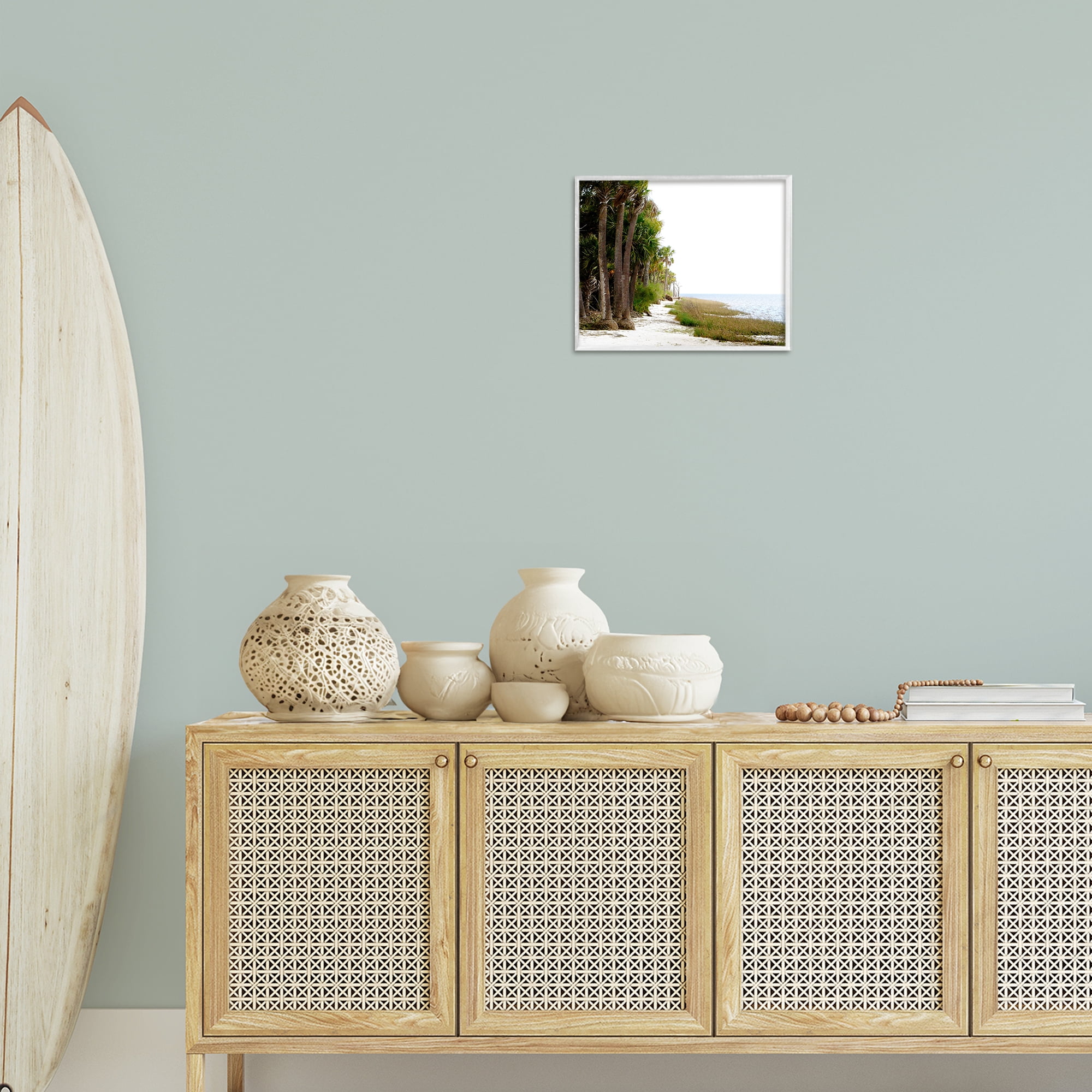 Stupell Industries Palm Beach Path Landscape Photography White Framed Art Print Wall Art, 14 x 11