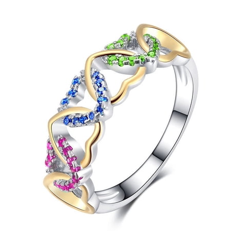 925 Silver Plated Love Heart Rings For Girlfriend