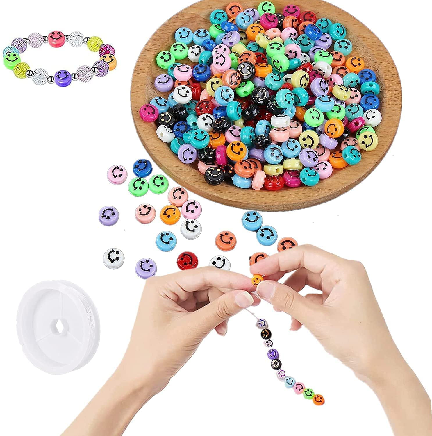 Arts and Craft 100 Pcs Smiley Face Beads Acrylic Happy Face for Bracelet Making 