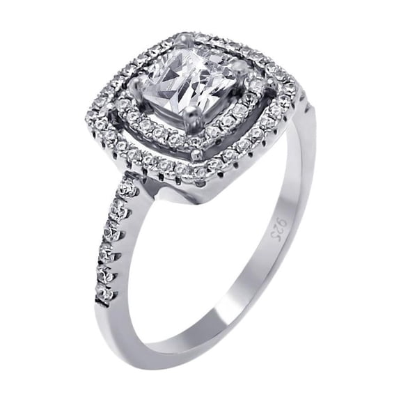 Rhodium Plated Sterling Silver 925 Micro Pave Clear CZ Square Ring White Jewelry Female Size 8