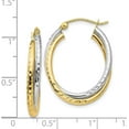 thumbnail image 4 of Gold 14k Two-tone Diamond-cut Polished Oval Hoop Earring - 17mm, 4 of 6
