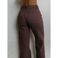 thumbnail image 3 of Womens Coffee Brown High Waist Straight Leg Jeans Button Casual Denim Pants, 3 of 7