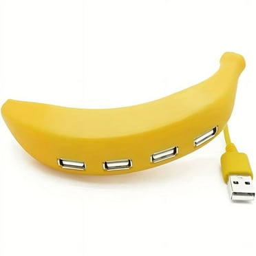 High Speed USB 2.0 Hub 4 Port Portable Splitter Cable Adapter Creative Extender Adorable Fruit Vegetable Shape Design for PC Mac Laptop Notebook (Banana)