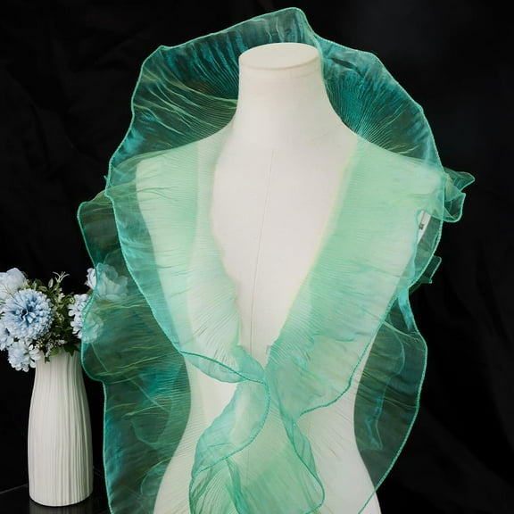 10 Yards x 5 Inch Ruffle Pleated Ribbon Sewing Lace Trim Fabrics Organza Gathered Lace Border Edge Trimming for Christmas Tree Makeup Show Costume Curtain Home Decor Crafts Spring Green DIY